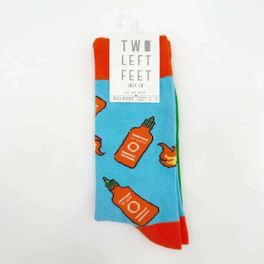 Two Left Feet Unisex Socks W10-12.5/M8-13.5 NWT Hey Hot Stuff Big Feet hot sauce